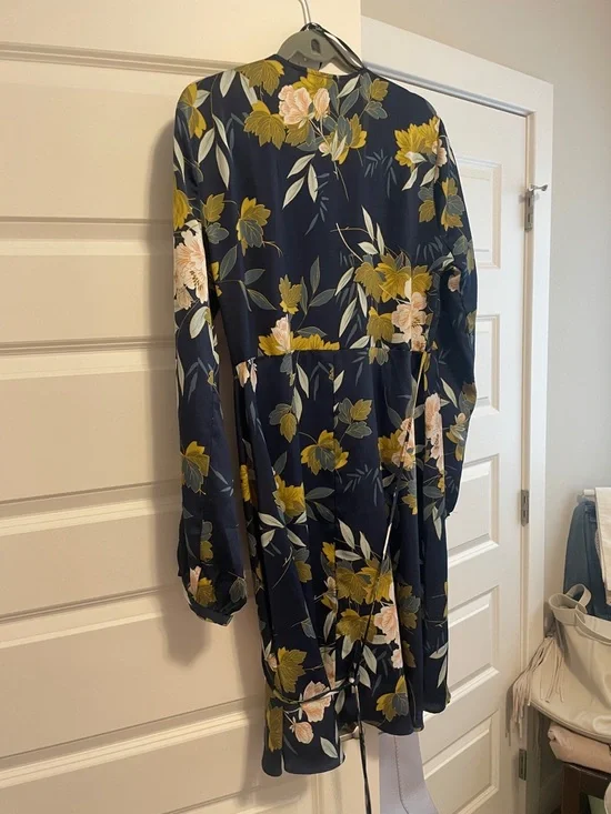 Lulu's Navy/Teal Floral Wrap Dress with Yellow & Olive Blooms - Picture 3 of 4